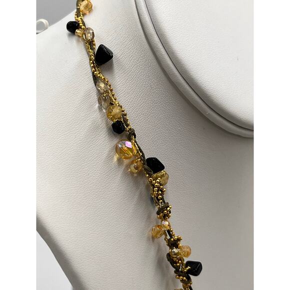 Ronit Nafshi Artisan Handmade Necklace Brown Yellow Dark Blue Iridescent Stones - Picture 8 of 11
